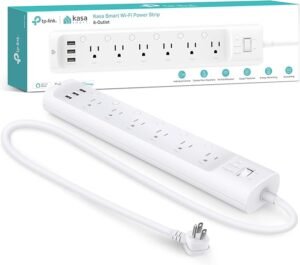 TP-Link Kasa Smart Wi-Fi Power Strip – 6-outlet surge protector with 3 USB ports, individual outlet control, voice assistant compatibility, and energy monitoring. Ideal for smart home setups and remote device management. Featured on MTNestersTechGadgets.com.