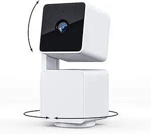 Wyze Cam Pan – compact smart home security camera with 360° horizontal rotation and vertical tilt. Features HD video, motion tracking, and app control. Sleek white design perfect for modern home monitoring. Featured on MTNestersTechGadgets.com.