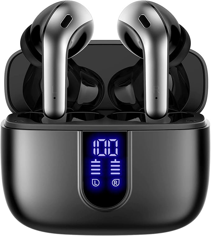 AI translation earbuds with wireless comfort fit and smart display case, designed for real-time language translation and travel communication.