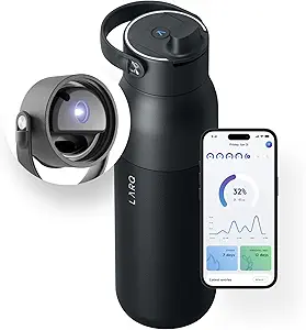 LARQ smart water bottle with UV-C light and hydration tracking app — self-cleaning bottle that purifies water and monitors daily intake.