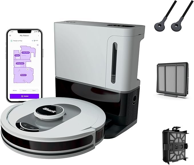 Shark robot vacuum with self-emptying base and app control — explore smart tech for daily life with automated cleaning convenience.