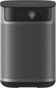 XGIMI portable projector 2025 – sleek design with full HD resolution, built-in Harman Kardon speakers, and Android TV for an all-in-one home entertainment experience.