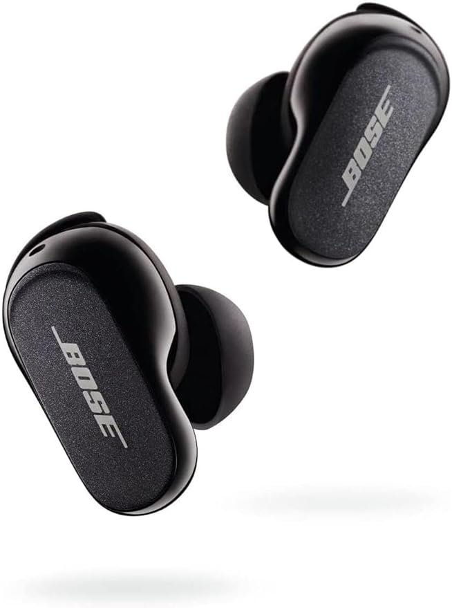 Close-up image of Bose wireless earbuds in sleek black design, highlighting comfort-fit ear tips and premium audio quality — one of the best wireless earbuds 2025 for sound and style.