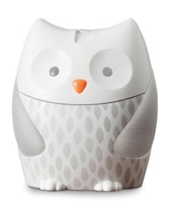 Skip Hop Moonlight & Melodies owl-shaped baby sleep sound machine with soothing lullabies, white noise, and nightlight for nursery use.